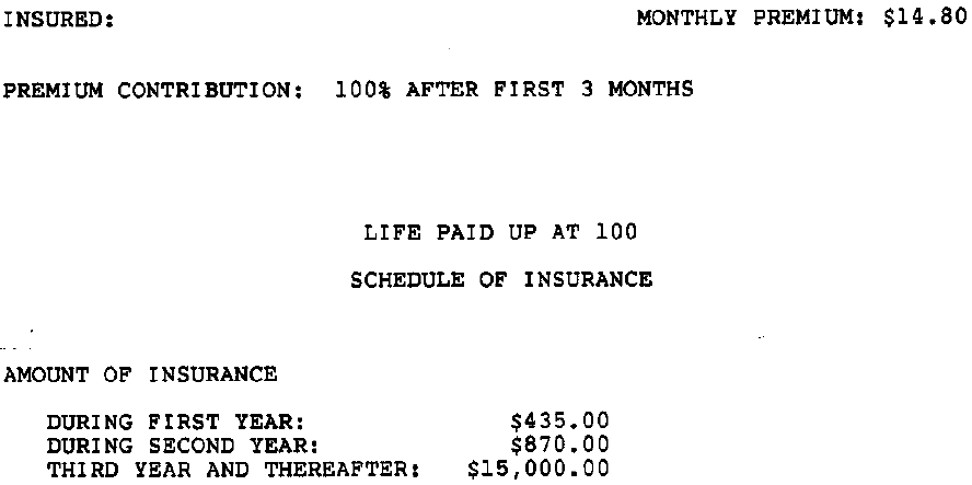 Schedule of Insurance Group Life Protect Assets Today